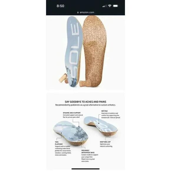 Sole Insoles NIB- Superior Support for Pain Relief (size women’s 10) - Picture 7 of 11